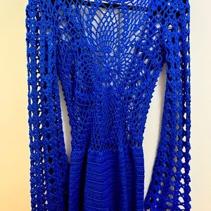 PoshByV BRAND NEW bright blue crochet swim coverup. Size S and also have size M